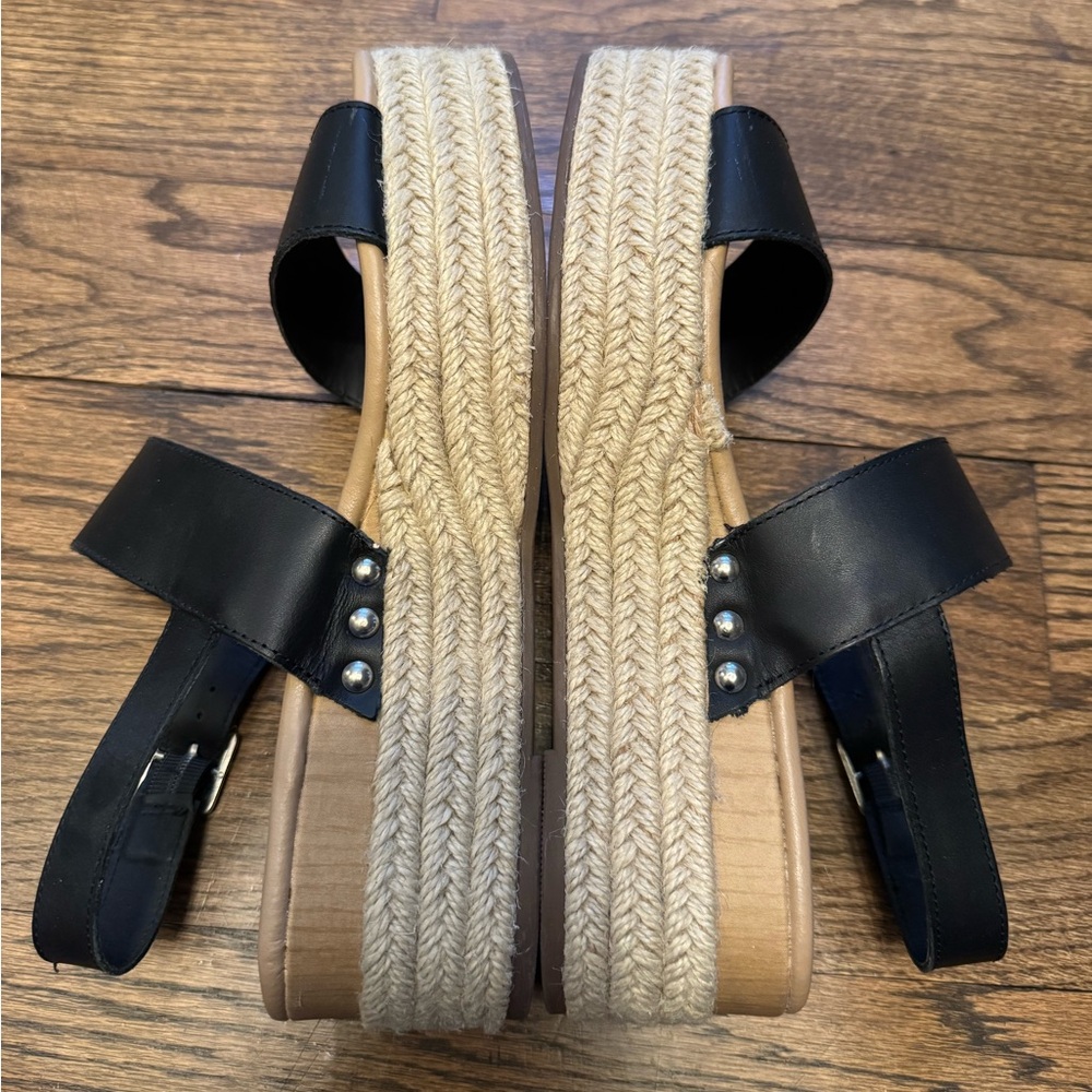 Steve Madden Fifer Espadrille Platform Sandals Black Leather Size 9 - Picture 5 of 7